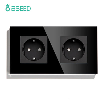 BSEED Touch-Lichtschalter mit EU-USB-Steckdosen, schwarze Wand-LED-Schalter, 1/2/3 Gang, 1-Wege-Kristall, dunkelblaue Hintergrundbeleuchtung, Wandschalter