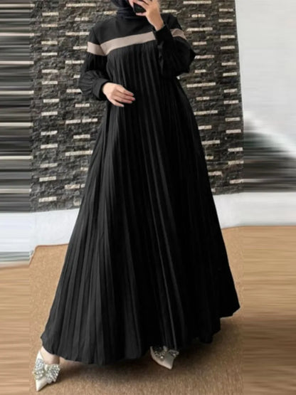 2025 ZANZEA Fashion Women Autumn Long Lantern Sleeve Muslim Dress Abaya Islamic Robe Kaftan Patchwork Sundress Pleated Vestidos