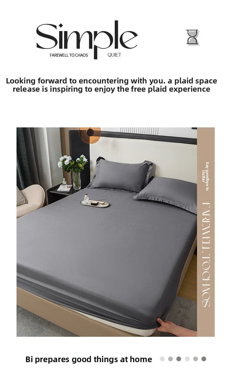 1Pc Fitted Bed Sheet With Elastic Band Solid Color Anti-slip Adjustable Mattress Cover for Single Double (No Pillowcase）.