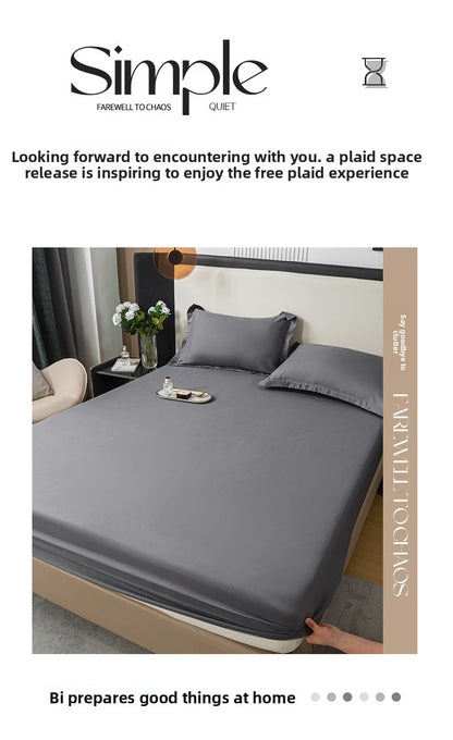 1Pc Fitted Bed Sheet With Elastic Band Solid Color Anti-slip Adjustable Mattress Cover for Single Double (No Pillowcase）.