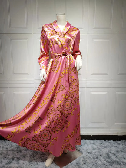 Frühling Muslimische Frauen Kleid Seide Marokkanischen Kaftan Langarm Türkei Dubai Spitze-up Abaya Islamische Kleidung Vestido Indien Kleider 2022.