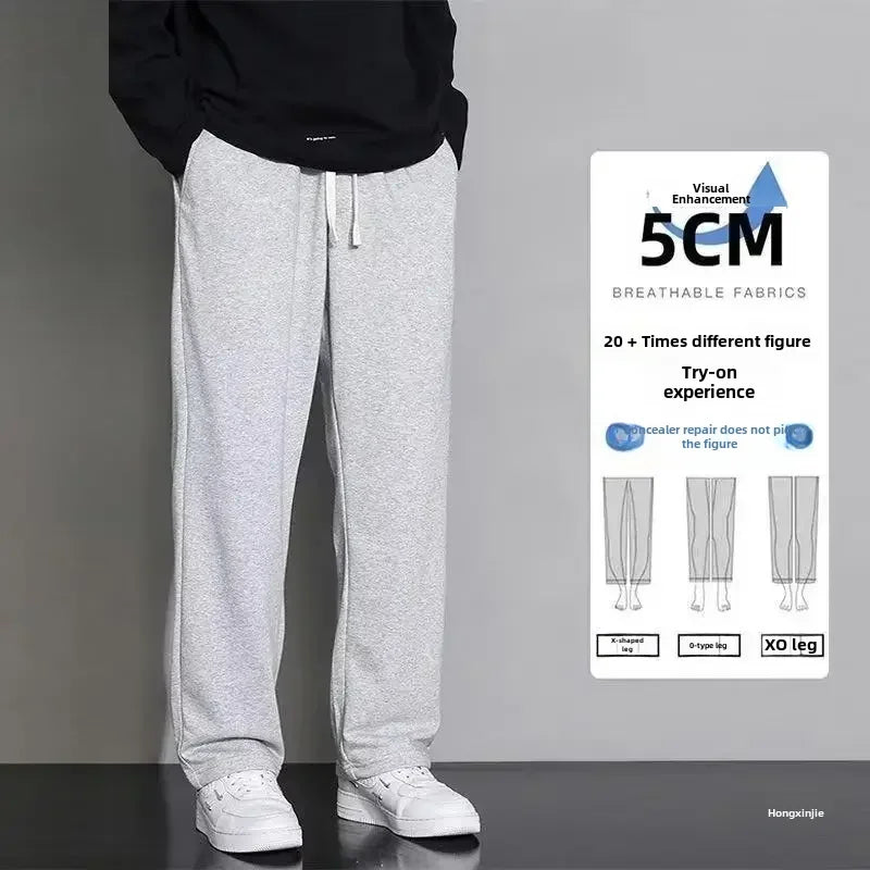 Men's Grey Loose-fit Straight-leg Casual Pants Summer Lightweight Draped Wide-leg Sweatpants For Men Comfortable Long Pants.