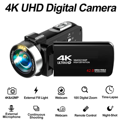 4K Portable Digital photography Camera 2 in1 Photo Video Record DV Travel Video Camera 18X Zoom 3'' Rotatable Screen With Flash.