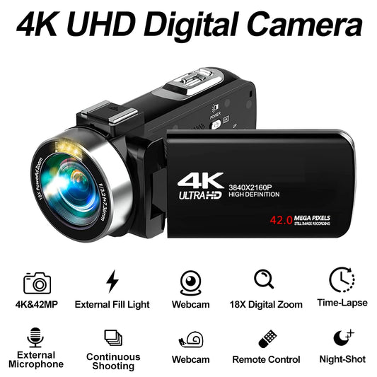 4K Portable Digital photography Camera 2 in1 Photo Video Record DV Travel Video Camera 18X Zoom 3'' Rotatable Screen With Flash.