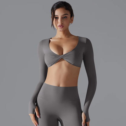 Yoga Long Sleeve Slim Sexy Breathable Quick Drying Sport Brassiere Gym Push Up Shockproof High Intensity Pilates Clothes Women