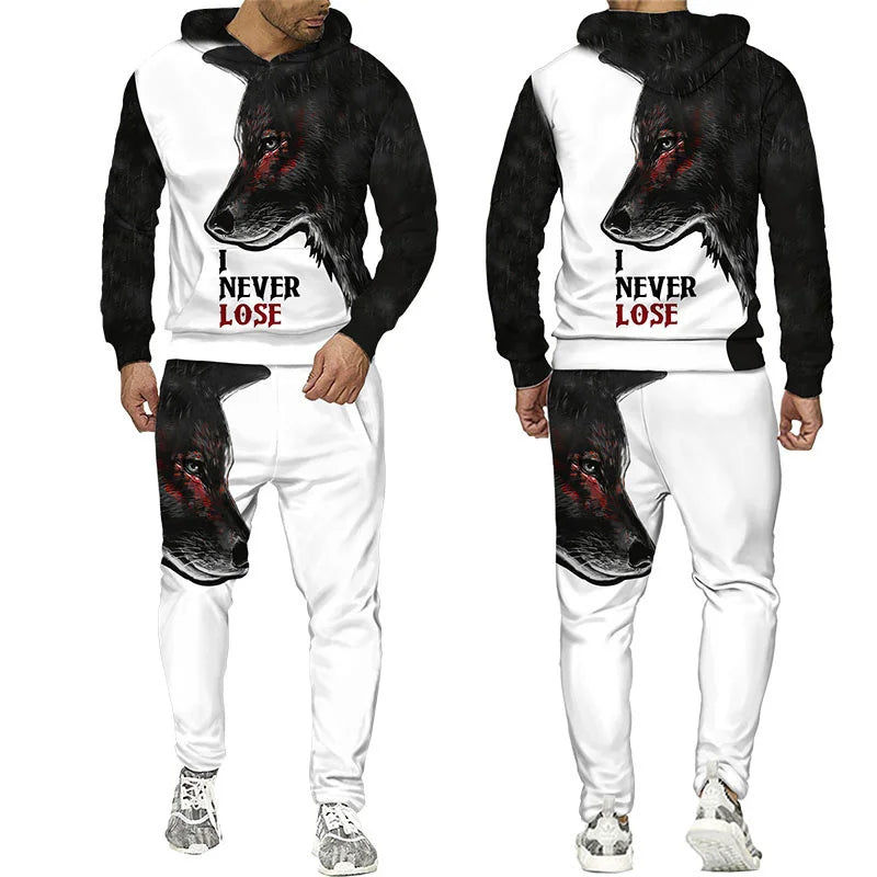 Wolf 3d Printed Hoodie Pants Suit Male Autumn and Winter Casual Sweashirt Pullover Men Tracksuit Set Fashion Men's Clothing Suit