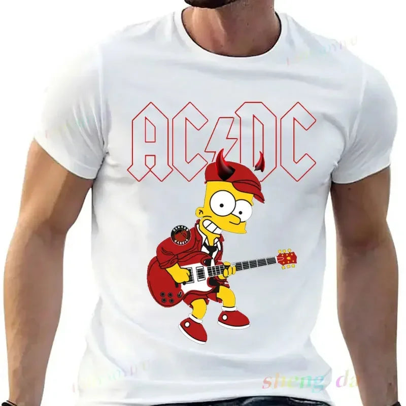 Pop singer Rock Band AC DC T-shirt Casual fashion men's short sleeve summer pure cotton breathable moisture absorption sweat.
