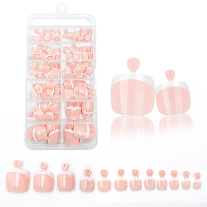 120Pcs Glossy Nude Pink French Press-On-Toenail Set 1*Box Short French Square  Fake Toe Nails Solid-Color Manicure Toenails Tips.