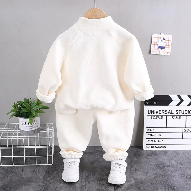 2025new winter girls plush set for boys casual sports two-piece set for baby toddler outdoor clothing sets.