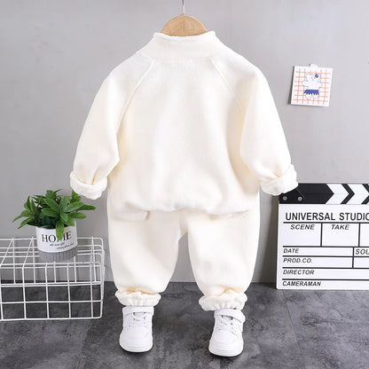 2025new winter girls plush set for boys casual sports two-piece set for baby toddler outdoor clothing sets.