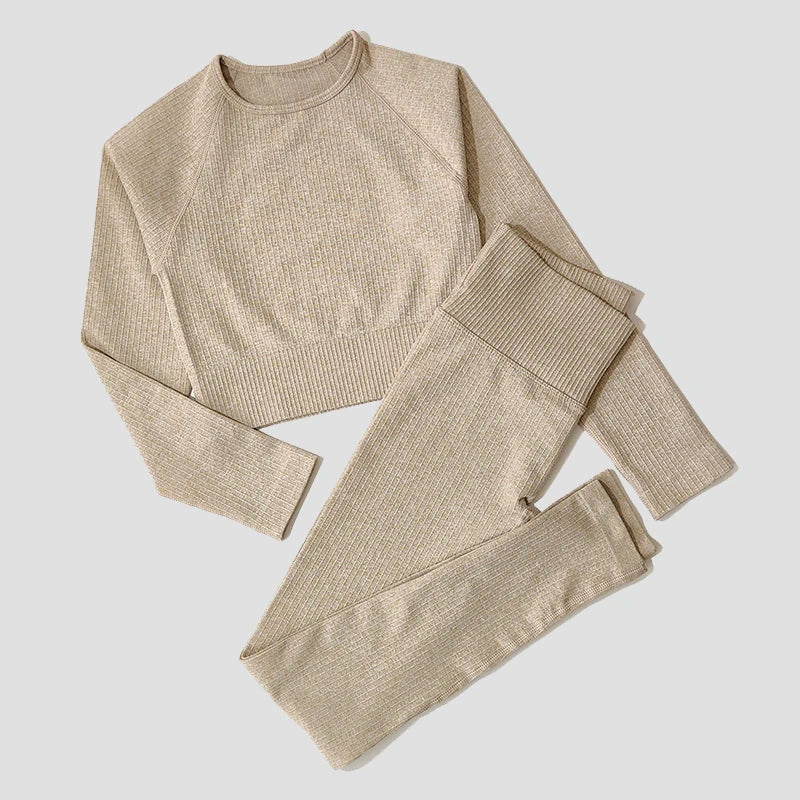 Women's Sportswear Yoga Set Workout Clothes Athletic Wear Sports Gym Legging Seamless Fitness Bra Crop Top Long Sleeve Yoga Suit