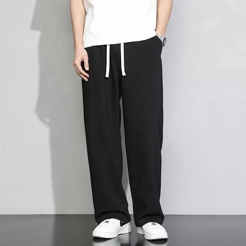 Men's Grey Loose-fit Straight-leg Casual Pants Summer Lightweight Draped Wide-leg Sweatpants For Men Comfortable Long Pants.