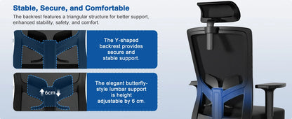 AUTHMIC Ergonomischer Bürostuhl, Netzrückenlehne, verstellbare Armlehnen, Lordosenstütze, drehbarer Schreibtischstuhl für das Heimbüro