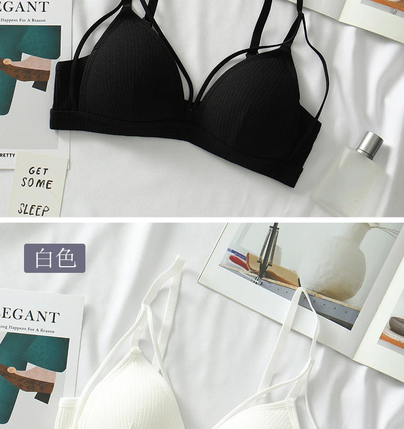 Sexy Women Bra Wire Free Brassiere Push Up Lingerie French Triangle Cup Bra Underwear Thread Top Female Intimates Bralette