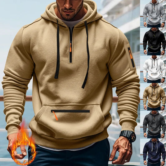 Men's Loose Fit Heavyweight American-Style Casual Sportswear Jacket fleece Lined Hooded Sweatshirt for Winter.