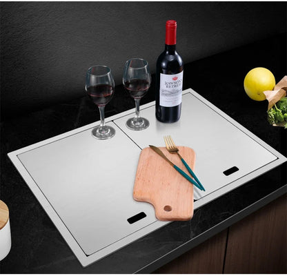 Nanometer Double Cover Hidden Kitchen Sink 304 Stainless Steel 3 Holes Handmade Single Large Size Kitchen Hidden Sinks