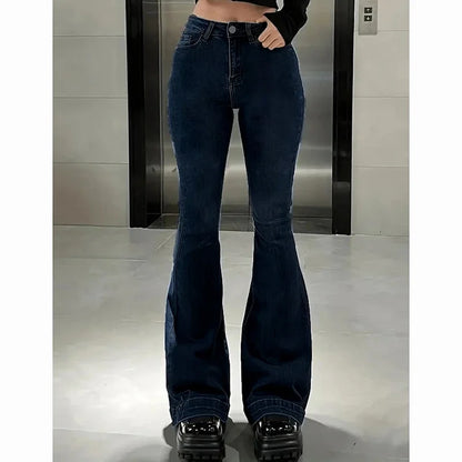 2025Mädchen Concise Ins Hohe Taille Ausgestellte Jeans Weibliche Stretchy Bootcut Denim Hosen Frauen Einfarbig Dünne Schlaghosen.