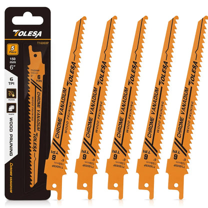 TOLESA 5PCS 5/6TPI Holz Beschneiden Säbelsägeblätter für Holz und PVC Rohr Schneiden CRV Sharp Ground Zähne Säbelsägeblätter