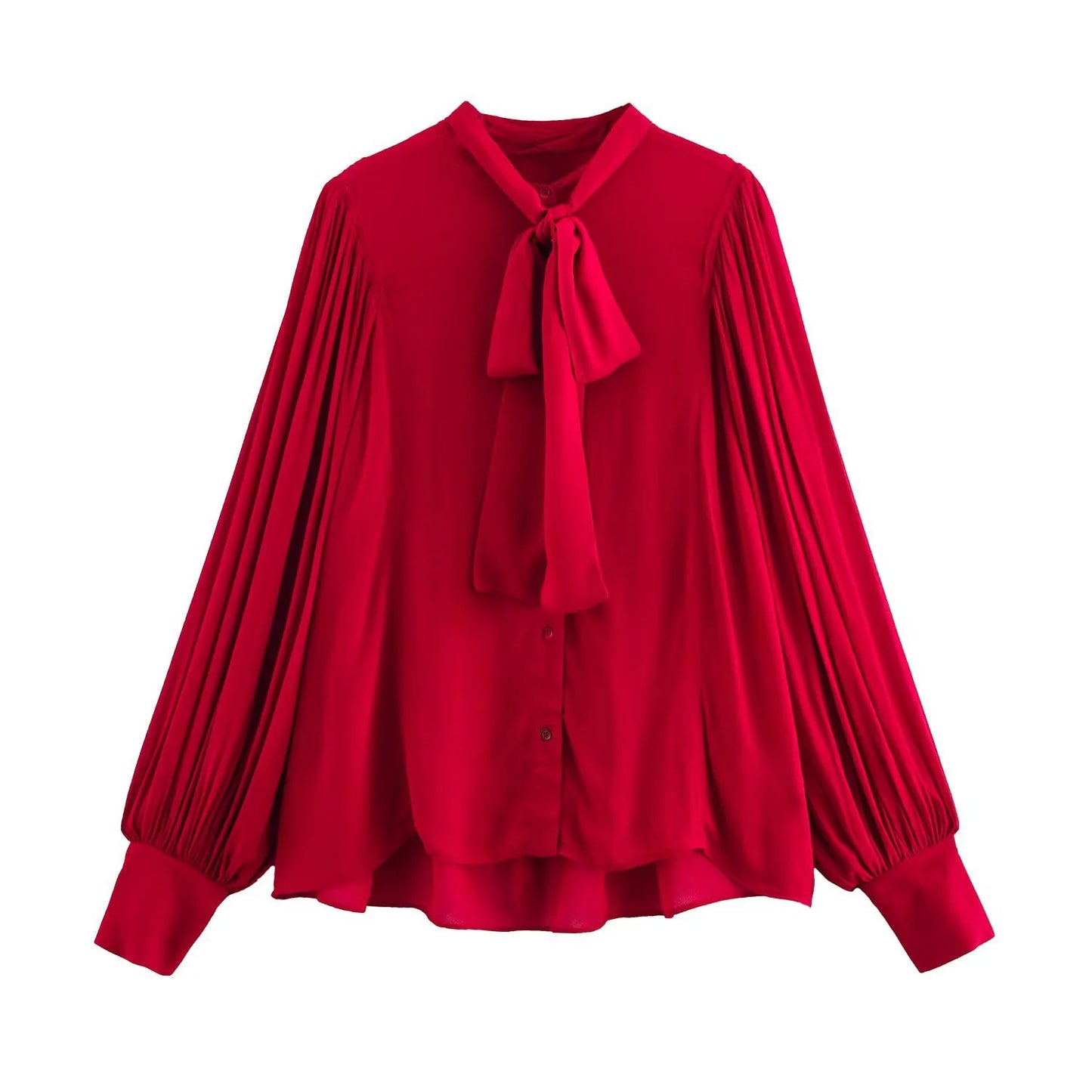 DEEABAE Bow Ribbon Red Chiffon Shirt Women's Early Spring New French Style High-end Temperament Age-reducing Top.