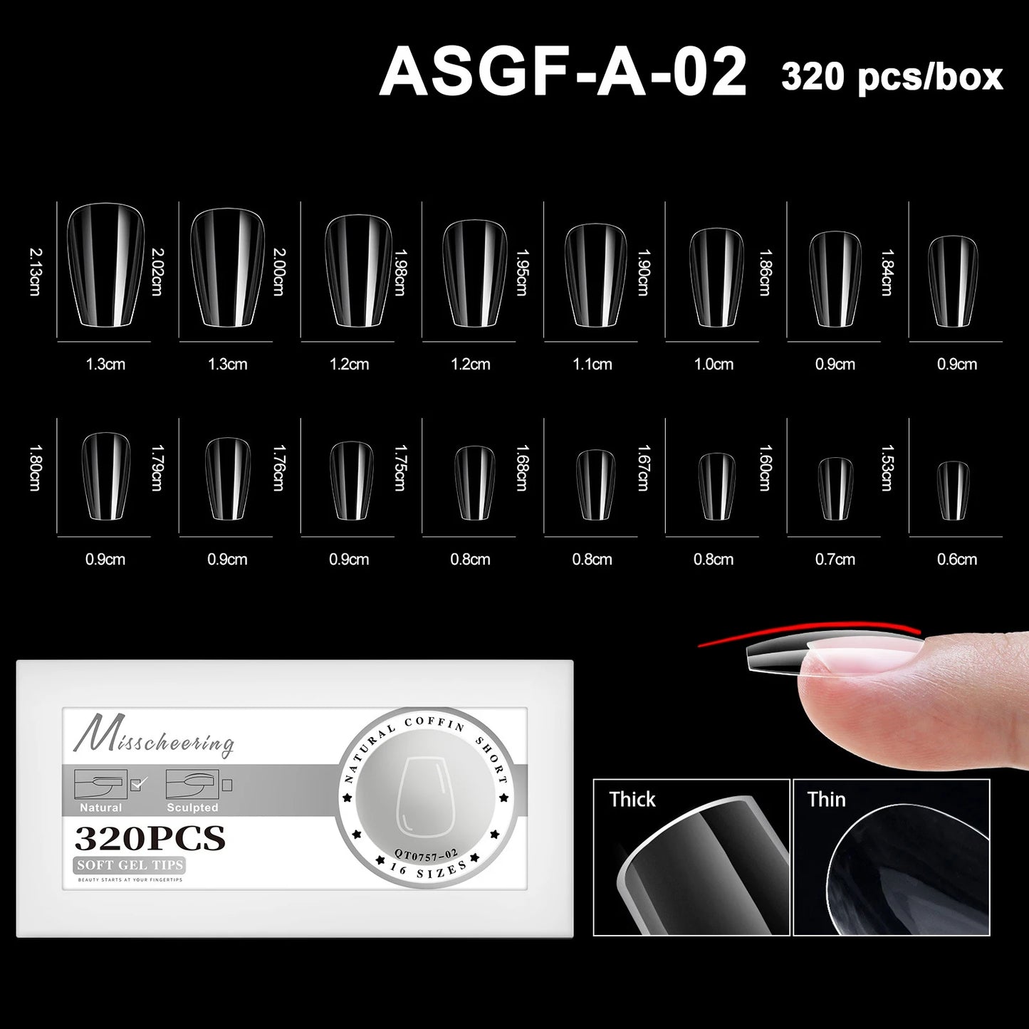 16 Sizes Curved Arch Full Cover False Nail Tips Soft Gel Press on French Almond Capsules Coffin Artificial Fake Nails Extension.