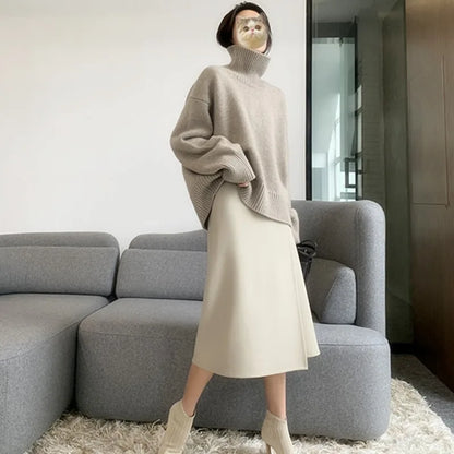 2023 Autumn and Winter New Thick  Sweater Women High Neck Pullover Sweater Warm Loose Knitted Base Sweater Jacket Tops.