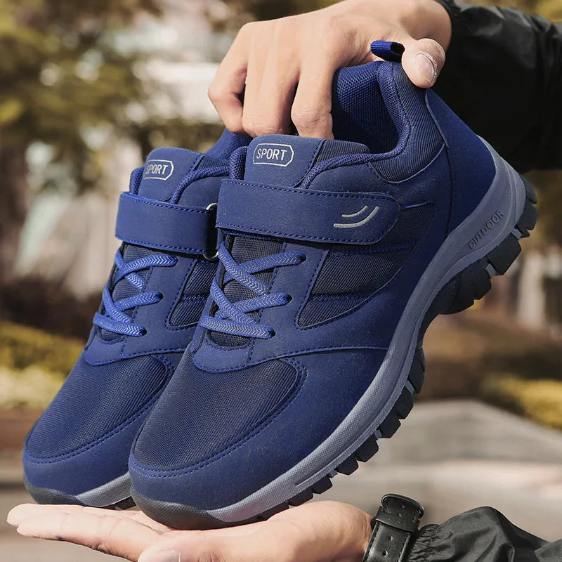 Men's Trendy Running Shoes With Hook And Loop Fastener, Comfy Breathable Wear Resistant Shock Absorption Cushioned Sneakers