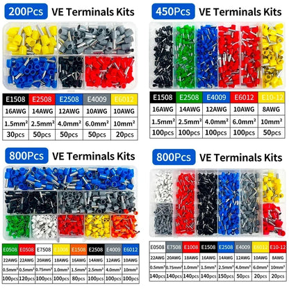 200–1900 Stück isolierte Anschlüsse für elektrische Rohre, VE-Rohr-Crimp-Anschlüsse, Drahtkabel-Anschluss, Aderendhülsen, Anschlussklemmen.