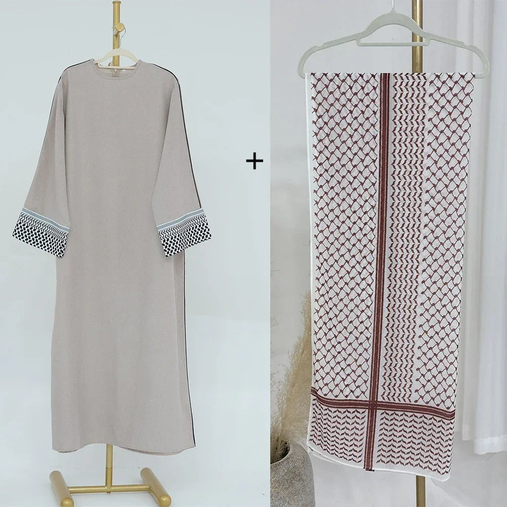 Linen Closed Abaya Keffiyeh Muslim Dress Printed Abayas for Women Dubai 2025 Luxury Turkey Ramadan Islamic Clothes Kaftan Robe