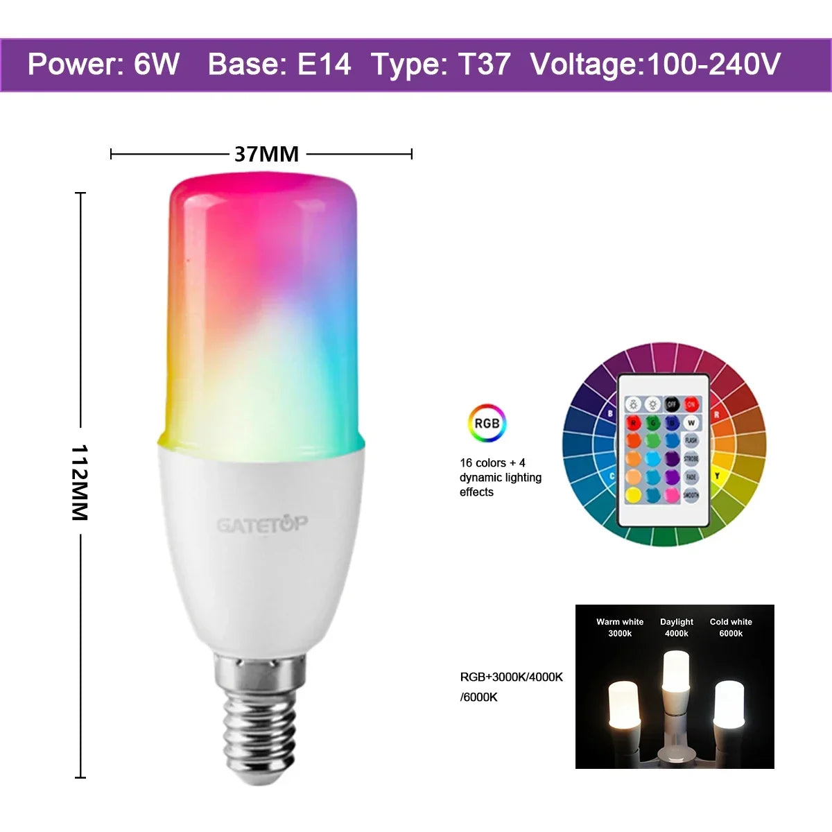 Smart RGBW LED Bulbs and Tubes Spotlight E27 GU10 E14 B22 with Infrared Remote Control for Family Party Decoration