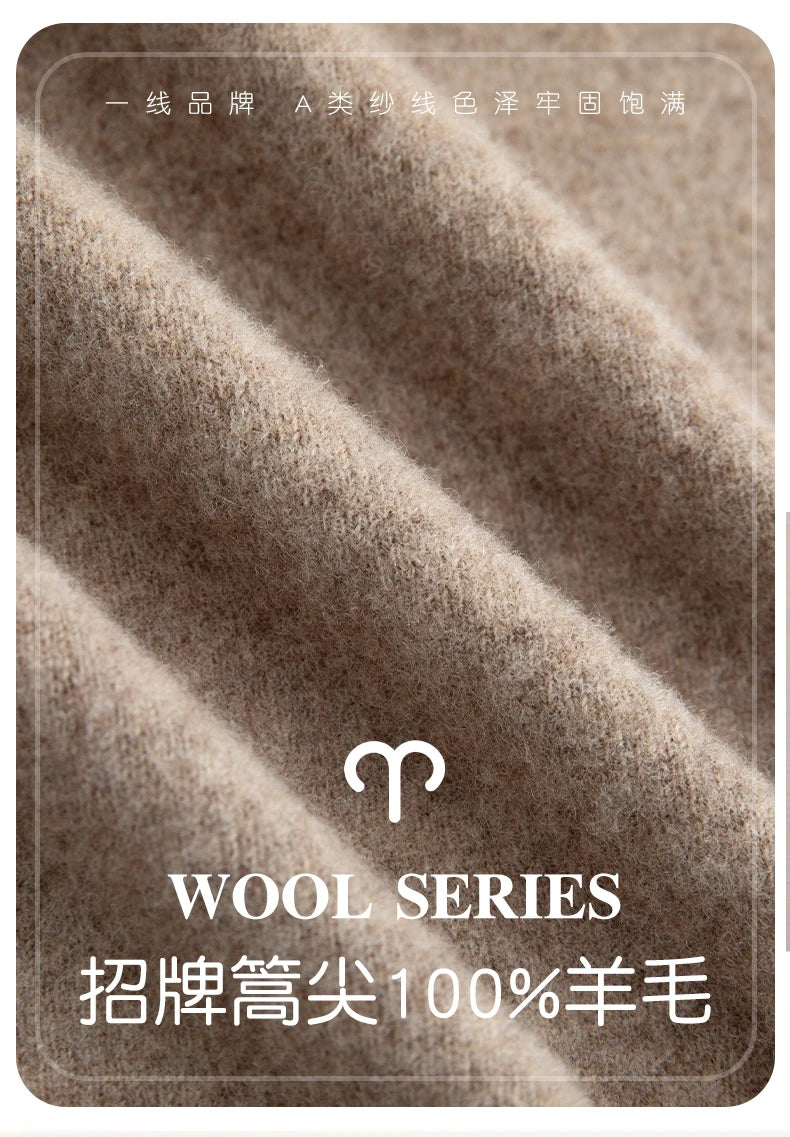 Men 100% Merino Wool Sweater Turtleneck Knitted Pullover Cashmere Warm Solid Color Clothes Business Bottoming Tops Autumn Winter.