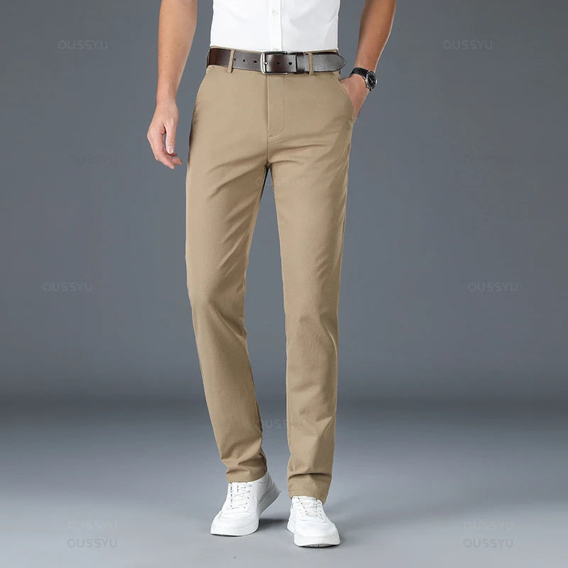 2025 Spring Autumn New Men's Straight Casual Pants Business Fashion Khaki Grey Red Black Solid Color Trousers Plus Size 38 40