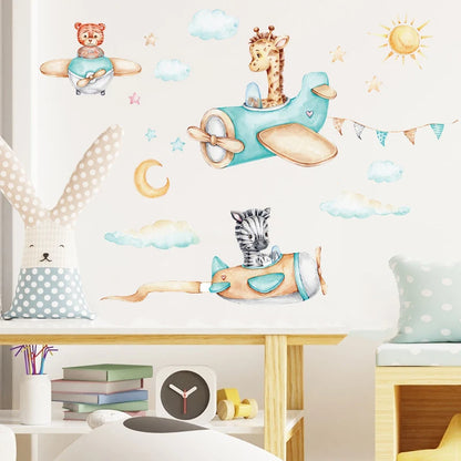 Cute Bear Moon Star Wall Stickers for Kids Rooms Girls Boys Baby Room Decoration Kawaii Cartoon Animal Nursery Wallpaper Vinyl