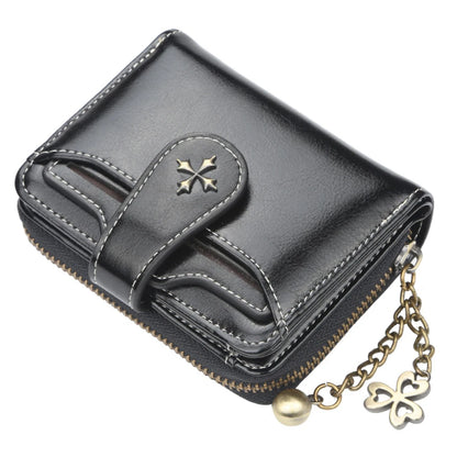 Women's Short Oil Wax Leather Coin Purse Fashion Buckle Zipper Wallet Driver's License Card Bag.