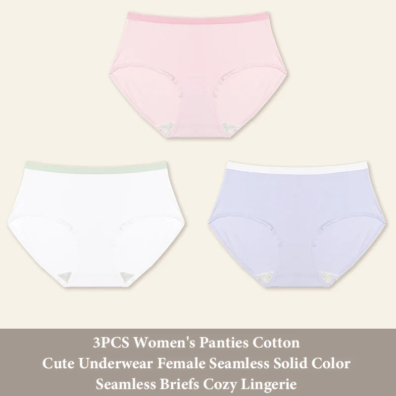 3Pcs/Set Women's Seamless Cotton Briefs Women Panties Solid Color Breathable Underwear Female Low Waist Soft Lingerie S-XXL