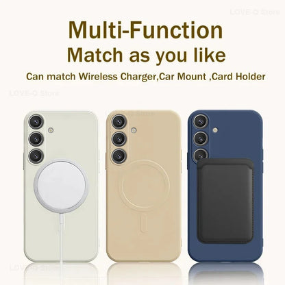 For Magsafe Magnetic Wireless Charge Case For Samsung Galaxy S25 S24 S23 Ultra Plus FE S25Ultra Soft Cases Liquid Silicone Cover.