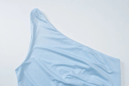 Cryptographic Summer Fashion One Shoulder Tops Slim Sexy Backless Basic Asymmetrical Women's Crop Top Tank Ruched Streetwear.