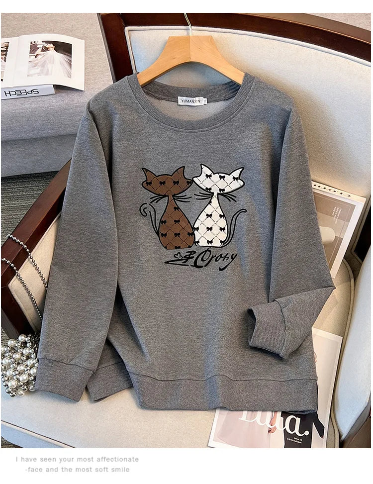 175 kg Plus Size Damen Büste 170 Herbst Cartoon Langarm Sweatshirt Schwarz Grau 5XL 6XL 7XL 8XL 9XL.