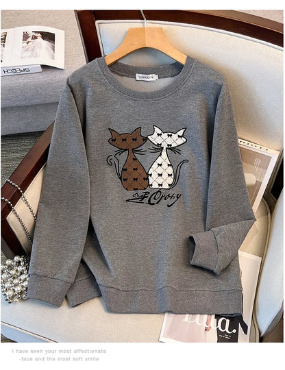 175 kg Plus Size Damen Büste 170 Herbst Cartoon Langarm Sweatshirt Schwarz Grau 5XL 6XL 7XL 8XL 9XL.