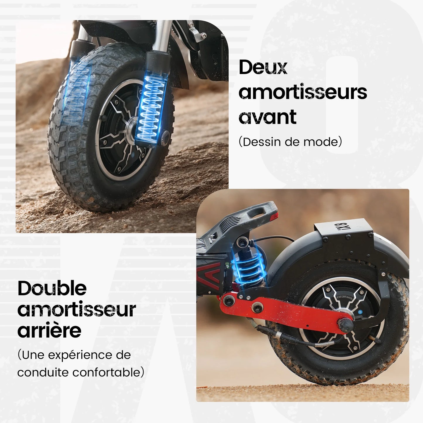 iScooter iX8 12 inch Electric Scooter 2400W Dual Motor Off Road E-Scooter 20Ah 60km/h Scooters 70km Max Range Foldable EScooters.