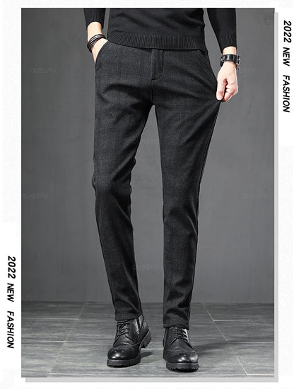 2025 New Spring Autumn England Plaid Work Stretch Pants Men Business Fashion Slim Grey Blue Casual Pant Male Brand Trousers 38.