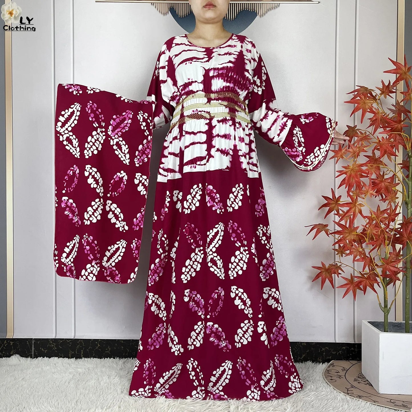 New Women Party Dress Dubai Muslim Summer Cotton Long Sleeve Collect Waist Boubou Maxi Islam Women Elegant Dress African Abaya