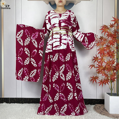 New Women Party Dress Dubai Muslim Summer Cotton Long Sleeve Collect Waist Boubou Maxi Islam Women Elegant Dress African Abaya