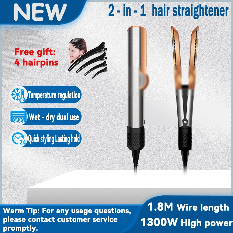 Professional 2-in-1 Hair Straightener & Dryer Combo - Negative Ion Heating Flat Iron with Display. Ideal for Home and Salon