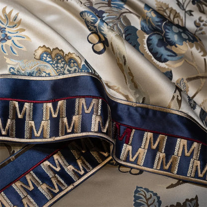 Luxury Satin Jacquard Egyptian Cotton 4/6/10Pcs European Palace Wedding Bedding Set Silky Duvet Cover Set Bed Sheet Pillowcases.