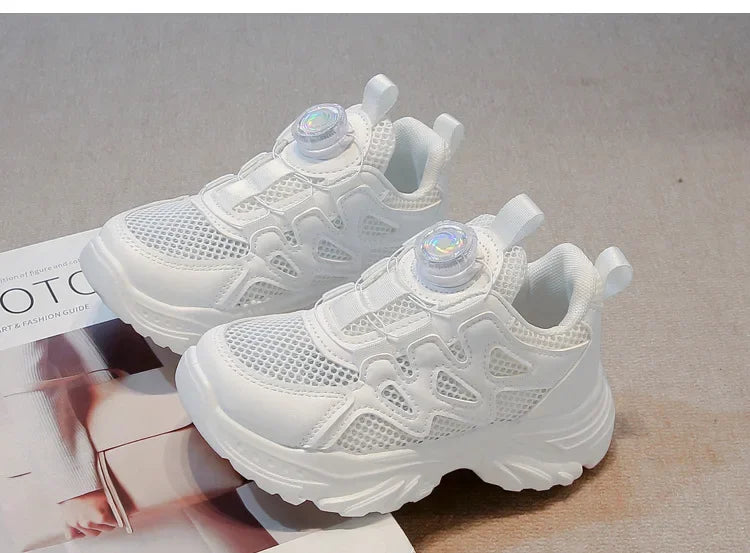 Kids Running Shoes Rotating Button Children Sports Shoes Mesh Breathable 2025 Brand New Children Sneakers Thick Comfortable.