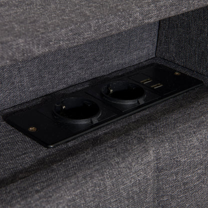 Lazyspace gepolstertes Doppelbett, Bettgestell 160/140 x 200 cm, Kopfteil mit Stauraum, USB-Aufladung und LED-Licht, keine Matratze