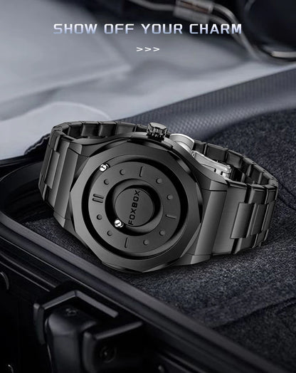 FOXBOX Creative Scrolling Pointer Magnetic Force Men's Quartz Wristwatches Outdoor Sports Waterproof Watch Men Relogio Masculino.