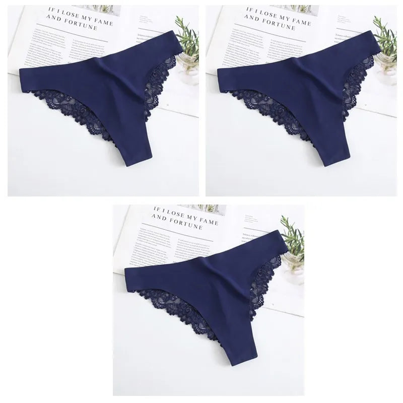 3PCS Women's Sexy Lingerie Panties Lace Plus Size Briefs Low Waist Underpants Intimates Seamless Briefs Silk Panty Women Tangas.