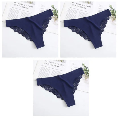3PCS Women's Sexy Lingerie Panties Lace Plus Size Briefs Low Waist Underpants Intimates Seamless Briefs Silk Panty Women Tangas.