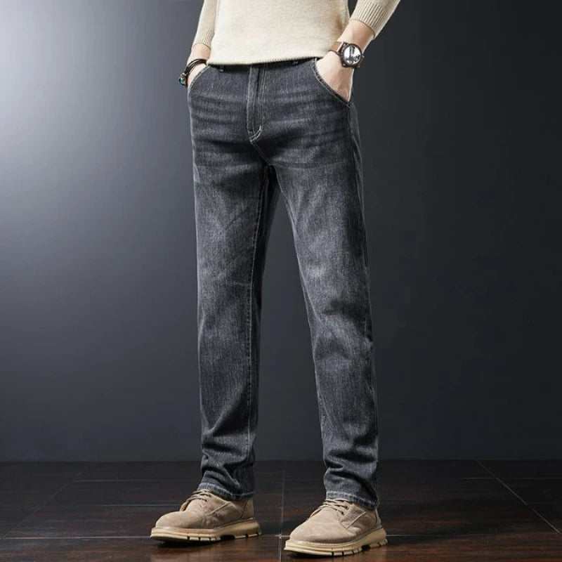 Autumn Winter Men's Fashion Casual Stretch Straight-leg  Jeans Men Streetwear Denim Jogger Pants Men Baggy Harem Jean Trousers.